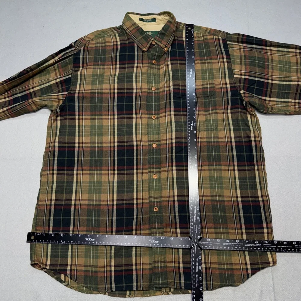 Orvis Heritage Flannel Button Down Shirt Mens Large Green Tan Plaid Cotton VTG